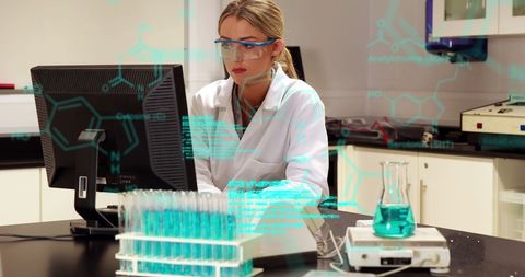 Female Scientist Analyzing Digital Chemical Data Laboratory Setting - Download Free Stock Images Pikwizard.com