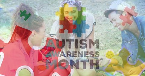 Diverse Friends Celebrating Autism Awareness in Park