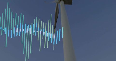 Wind Turbine Tower Seen Against Blue Sky with Data Overlay