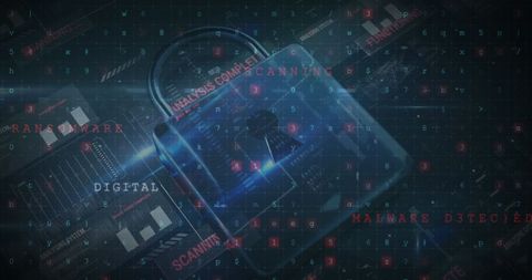 Cybersecurity Concept with Digital Padlock and Encryption Data