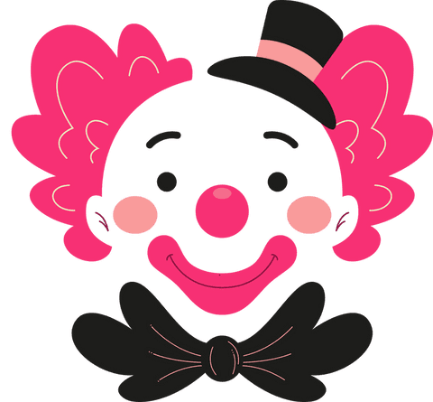 Transparent flat cartoon clown with top hat and bow tie