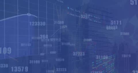 Digital Animation of Financial Data Over Blue Business Background