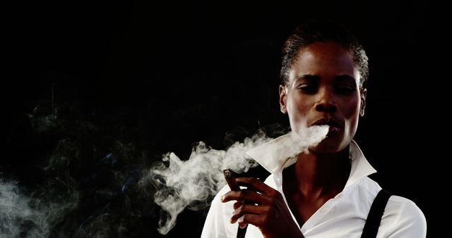 Confident Woman Smoking Cigar in Formal Attire - Download Free Stock Images Pikwizard.com