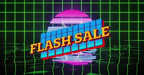 Vibrant Flash Sale Marketing Banner with Retro Grid and Neon Vibes