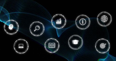 Digital Network Icons on Black Background - Download Free Stock Images Pikwizard.com