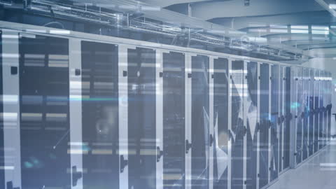 Futuristic Server Room with Digital Overlay and Connecting Networks