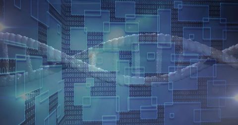 Abstract Network Cable Surrounded by Binary Code and Blue Panels