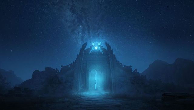 Mystical blue portal in ancient desert canyon