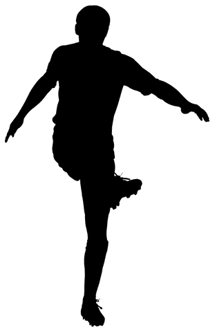 Silhouette of male footballer kicking football transparent background
