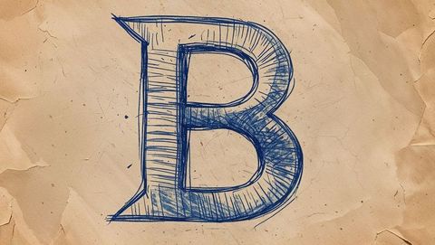 Hand-drawn letter b on vintage textured paper close-up