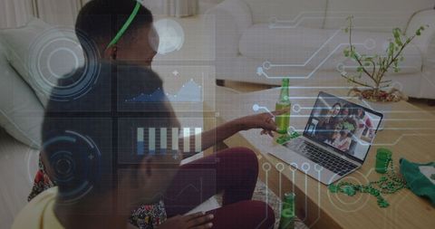 Digital Interface Overlays Couple in Virtual Call Intimate Setting