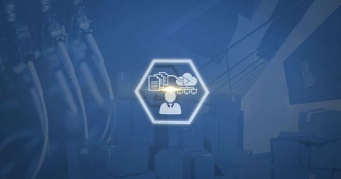 Digital business interface over urban skyline