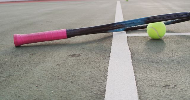 Tennis Racquet with Pink Grip and Ball on Outdoor Court - Download Free Stock Images Pikwizard.com