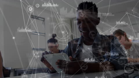 Diverse Students Engaging with Technology amidst Digital Connections