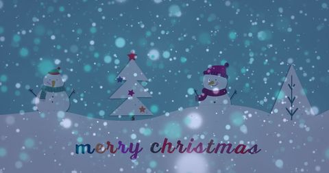 Festive christmas scene with snowmen and decorated trees