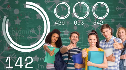 Diverse Students With Data Overlay and Snowflakes