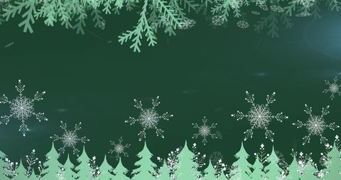 Digital Festive Winter Scene with Snowflakes Over Forest
