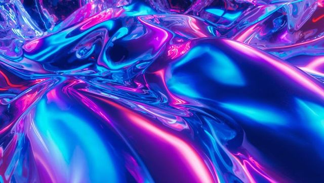 Abstract Metallic Fluid with Neon Highlights in Digital Art