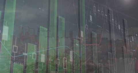 Data visualization overlaying cityscape sci-fi concept