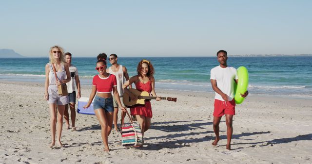 Group of Friends Enjoying Summer Day at Beach - Download Free Stock Images Pikwizard.com