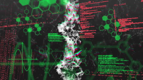 Digital DNA Strand with Data and Chemical Formulas