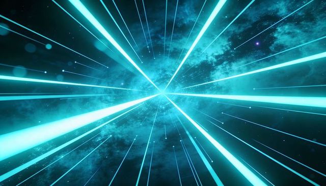 Turquoise Hyperspace Tunnel Radiating Cyan Beams and Streaking Particles