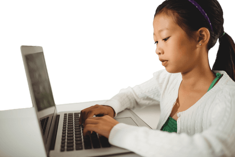 focused young girl typing on a laptop with transparent background - Download Free Stock Videos Pikwizard.com