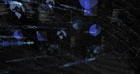 Futuristic holographic network health dashboard showing data burst, fading globe widgets