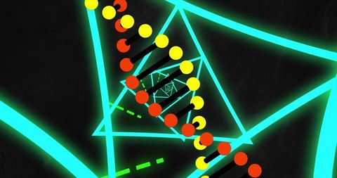 Illuminated DNA Helix Over Geometric Shapes