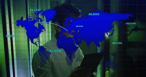 global digital interface over worker in high-tech server room - Download Free Stock Images Pikwizard.com