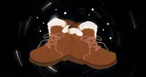 Floating brown winter boots with fluffy lining and celestial highlights