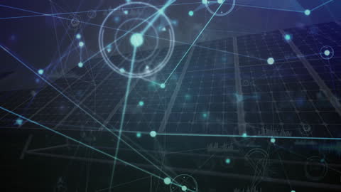 Digital Network Overlay on Solar Panels symbolizing Green Energy