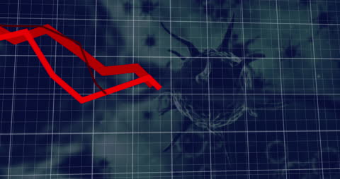 Animated Data Decline Against Virus Concept Background