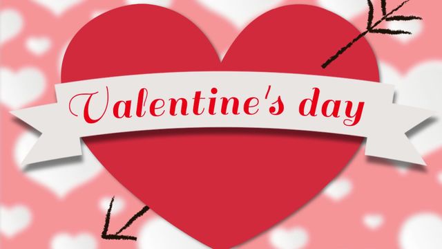 Animation illustrating Valentine’s Day ideal for greeting cards, social media posts, websites, and digital displays to celebrate love and romance. Features red heart and arrow on pink and white heart background, conveying affectionate messages in festive settings.