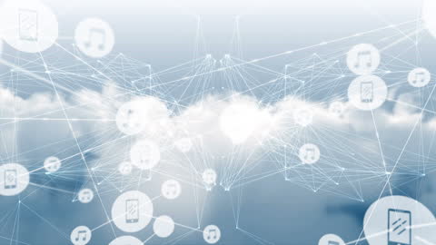 Digital Cloud Network Connectivity with Music and Mobile Icons