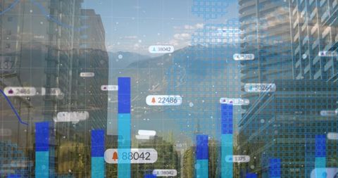Futuristic Urban Data Visualization Over Scenic Cityscape