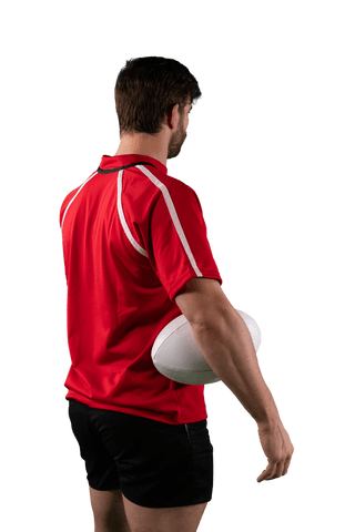 Male rugby player holding ball on transparent background