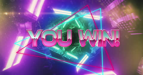 Neon Tunnel with You Win Text Glow