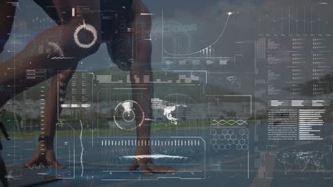 Athletic Runner with Futuristic Data Interface Overlay