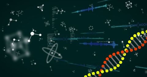 Innovative dna helix on digital science interface background