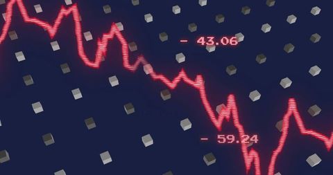 Falling market graph with digital data overlay