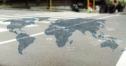 Digitally Enhanced World Map on City Crosswalk