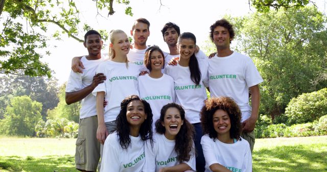 Diverse Group of Volunteers Gathered in Park Smiling - Download Free Stock Images Pikwizard.com