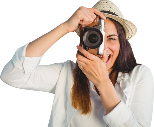 Woman Photographing with Camera Against Transparent Background - Download Free Stock Videos Pikwizard.com