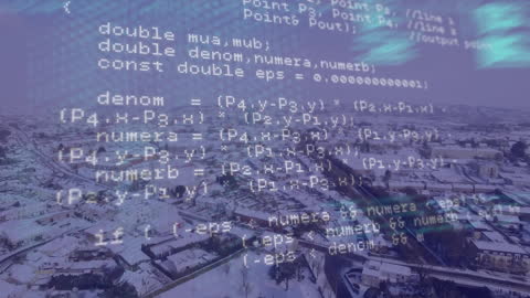 Digital Code Overlay Cityscape Reflecting Modern Technology