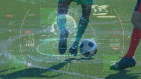 Futuristic Soccer Data Interface with Player on Field