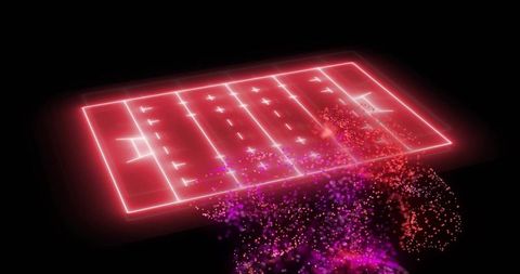 Glowing Neon Sports Field with Digital Particle Swirl