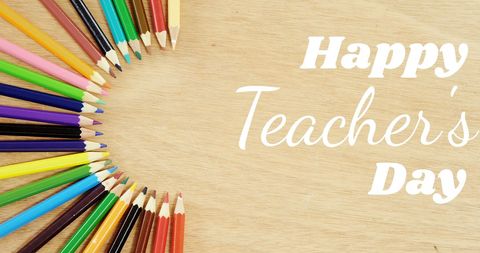 Colorful Pencils Forming a Heart with Happy Teacher's Day Text - Download Free Stock Images Pikwizard.com