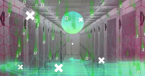 Futuristic Data Center with Digital Overlay and Binary Code - Download Free Stock Images Pikwizard.com