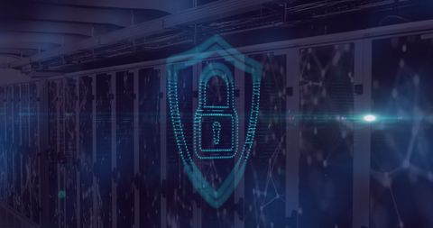 cybersecurity padlock icon displaying over data server room - Download Free Stock Images Pikwizard.com